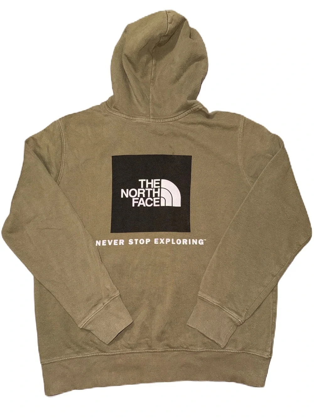 The North Face M Never Stop Exploring Hoodie Olive Green Logo Cotton Sweatshirt